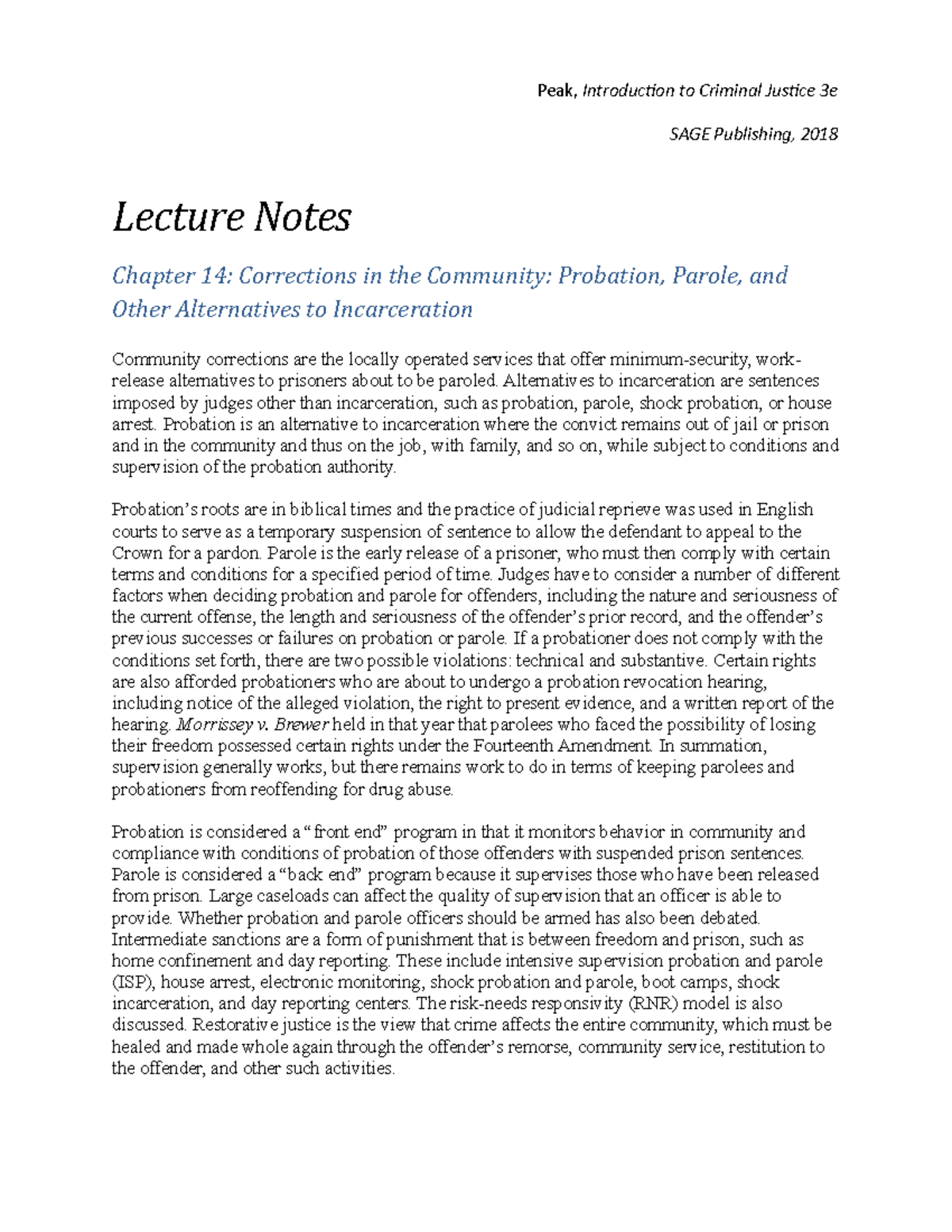 Chapter 14 Lecture Notes Court Methods and Challenges Sentencing and ...