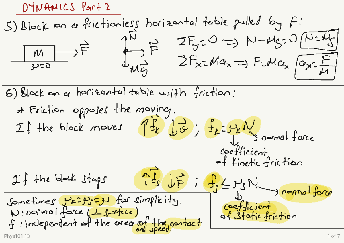 Lecture 13 Dynamics Part2 - D Y N A M İ S M 5 ) B L O C K O N A Fr!ct ...