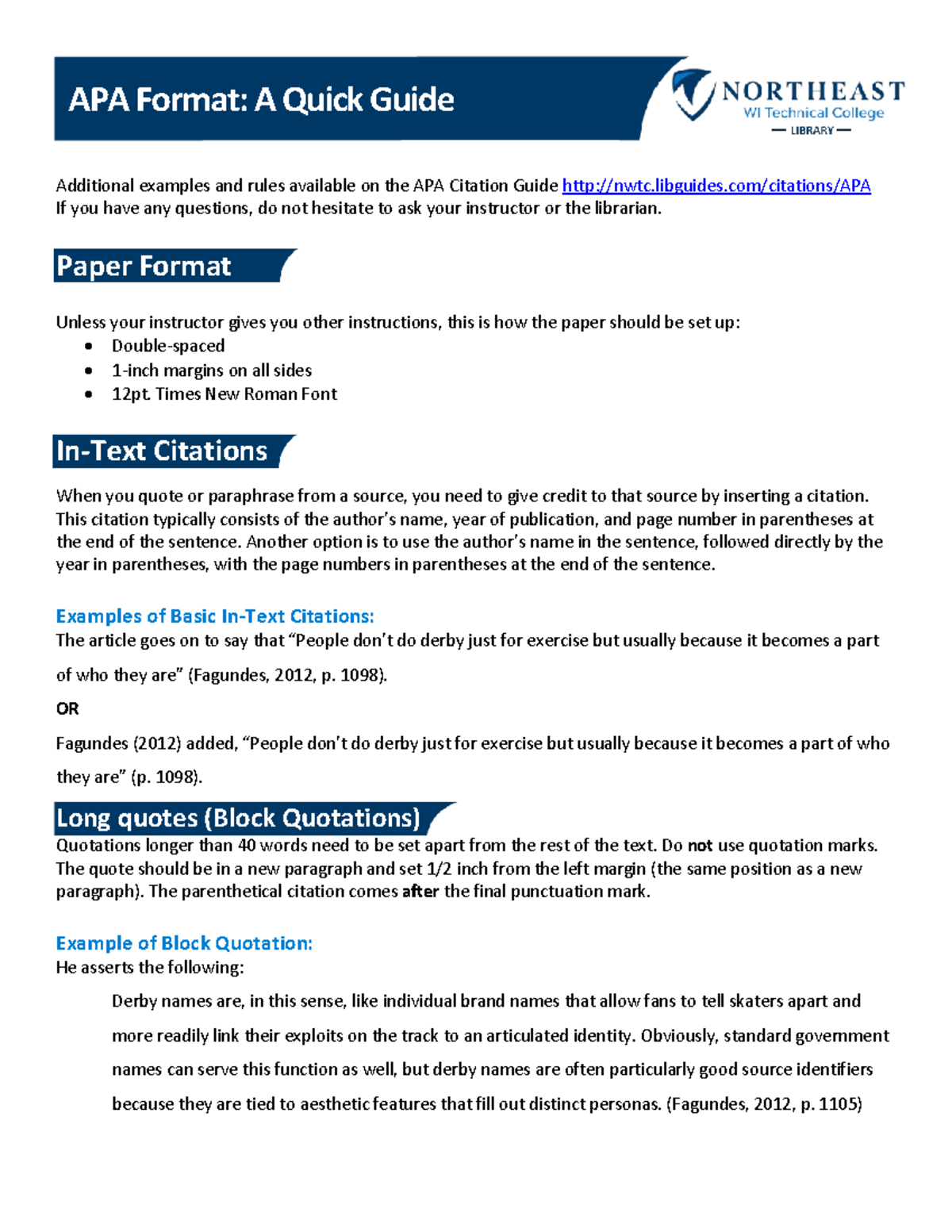 APA-Citation-Handout - APA Format: A Quick Guide Additional Examples ...