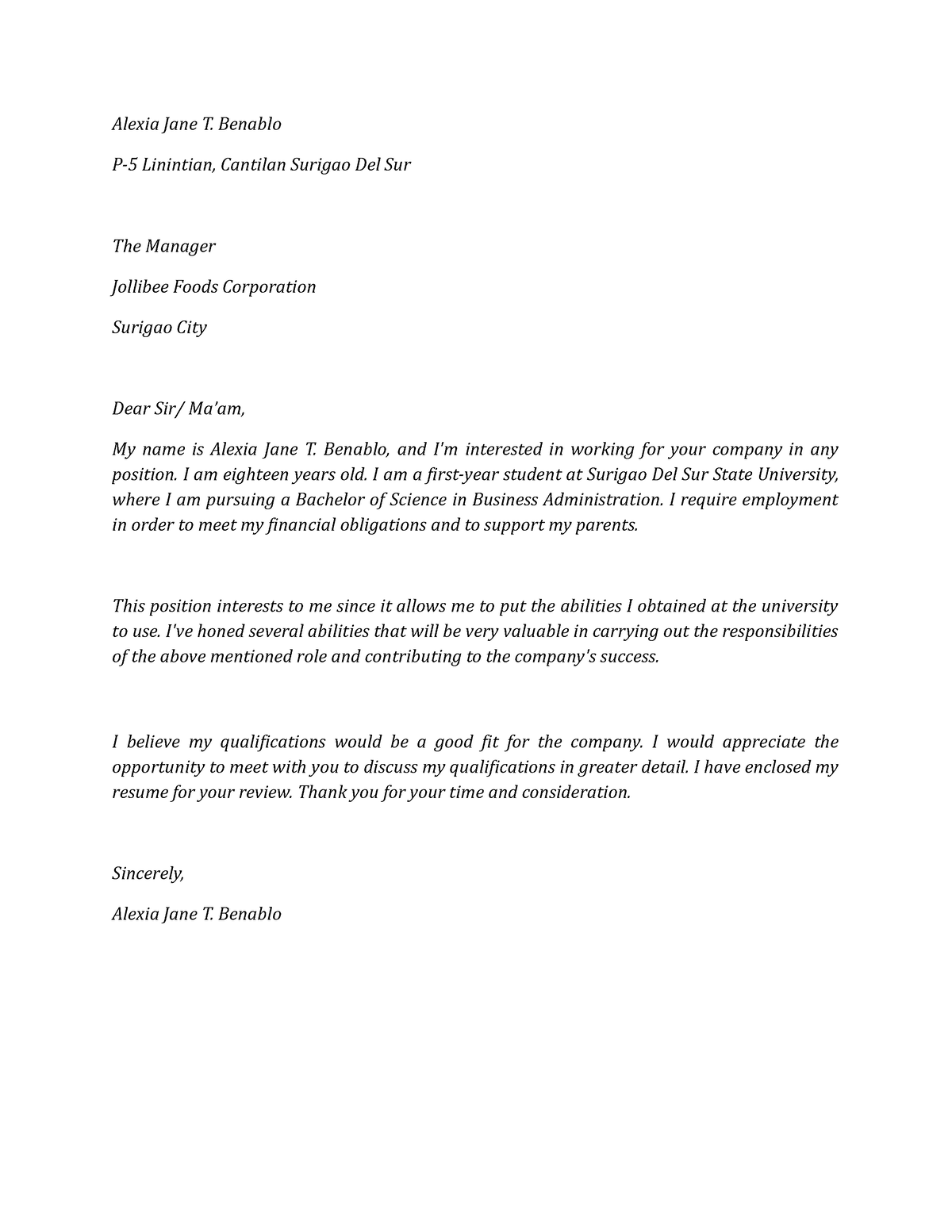 Application Letter - dsfshtrhrhty - Alexia Jane T. Benablo P-5 ...