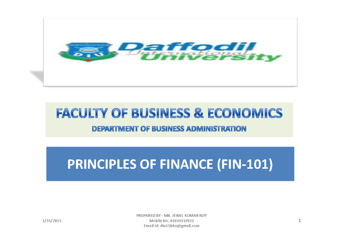 Principles OF Finance Lecture 01 Introdu - PRINCIPLES OF FINANCE (FIN ...