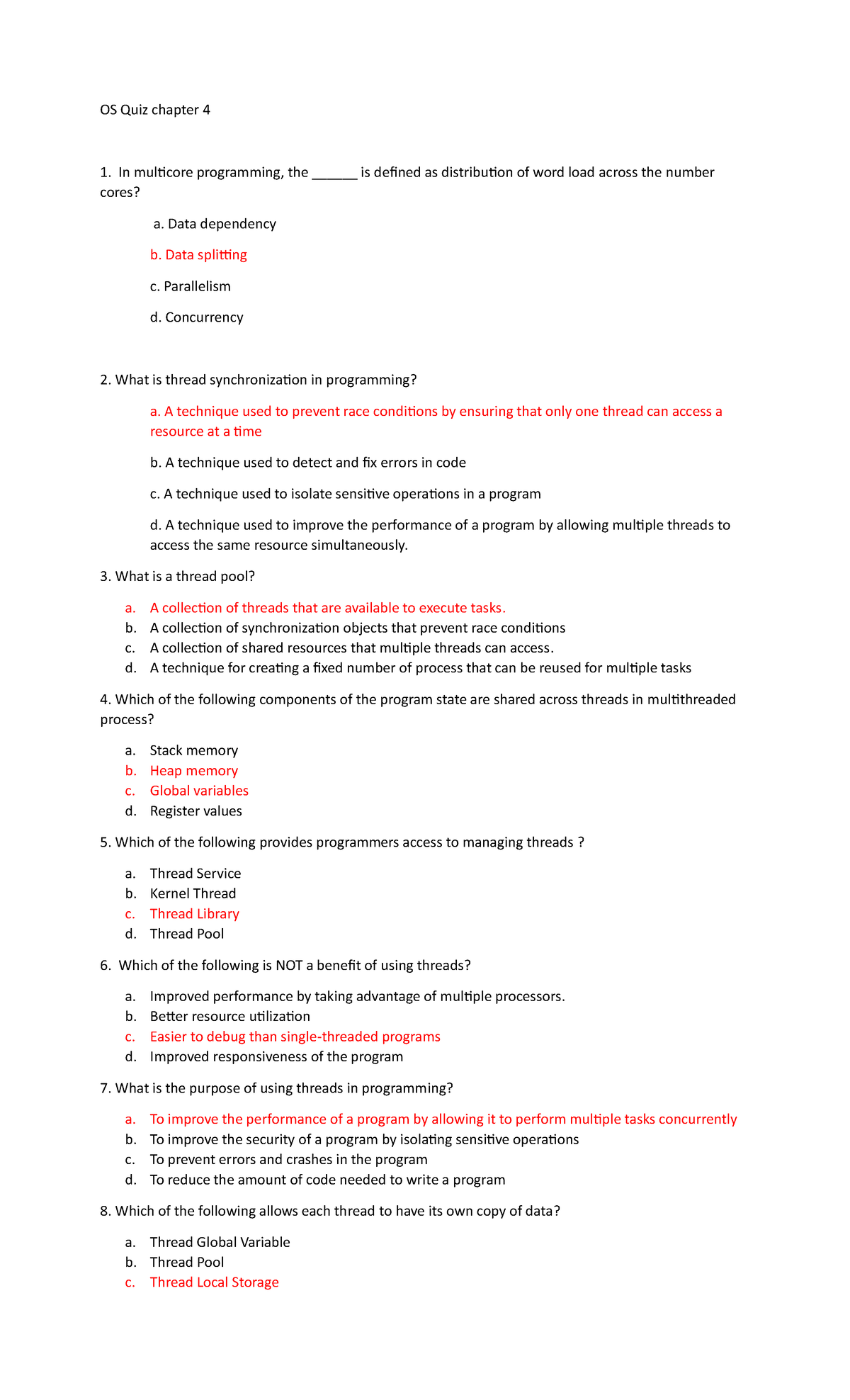 OS Quiz chapter 4 - Quiz - BS Information Technology - Studocu