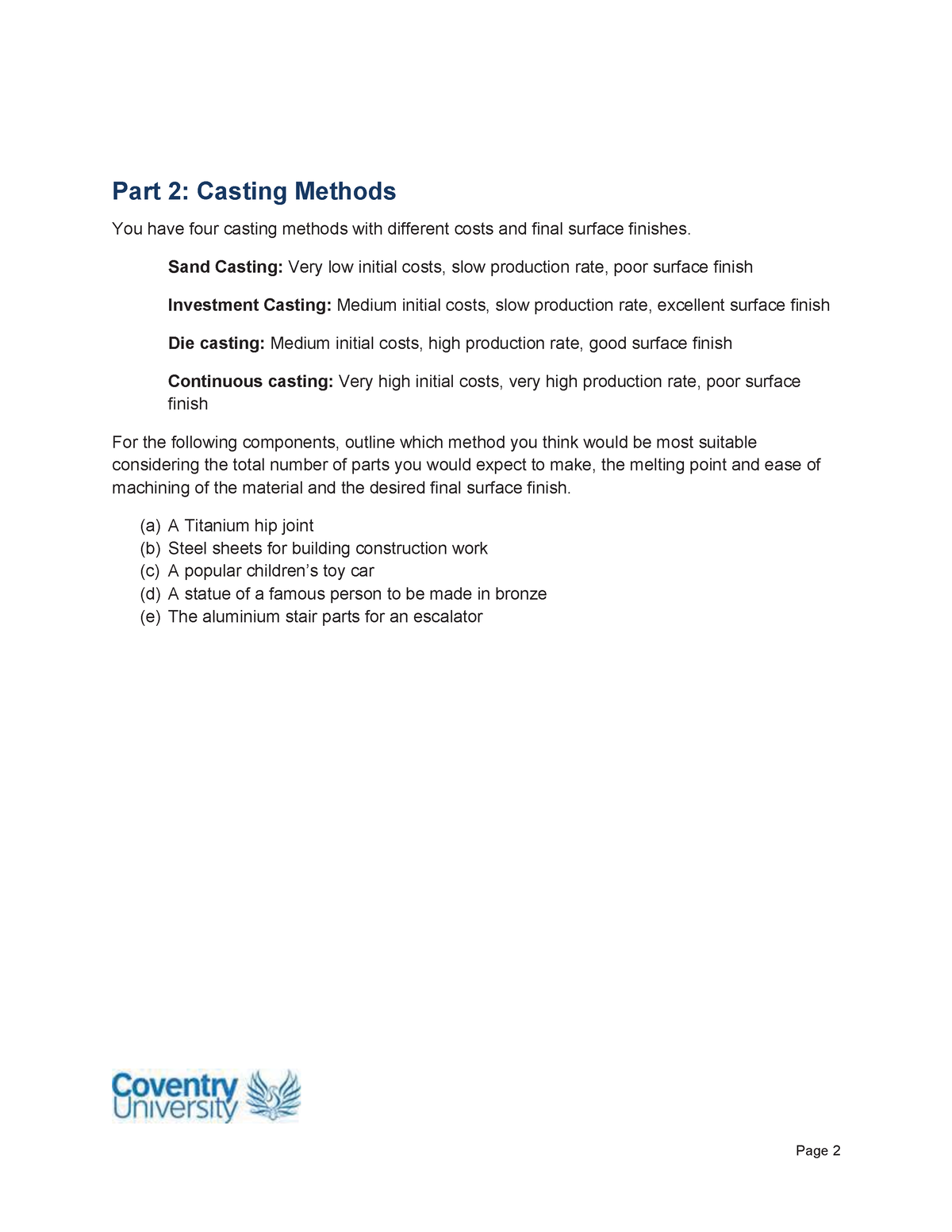 Casting tutorial practice questions Page 2 Part 2 Casting Methods