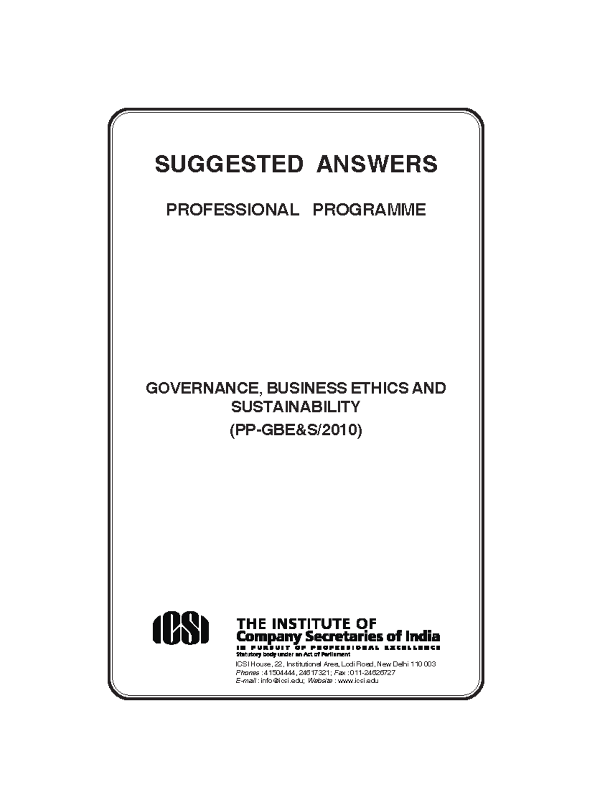 SA-PP-GBES 2010 - SUGGESTED ANSWERS PROFESSIONAL PROGRAMME GOVERNANCE ...