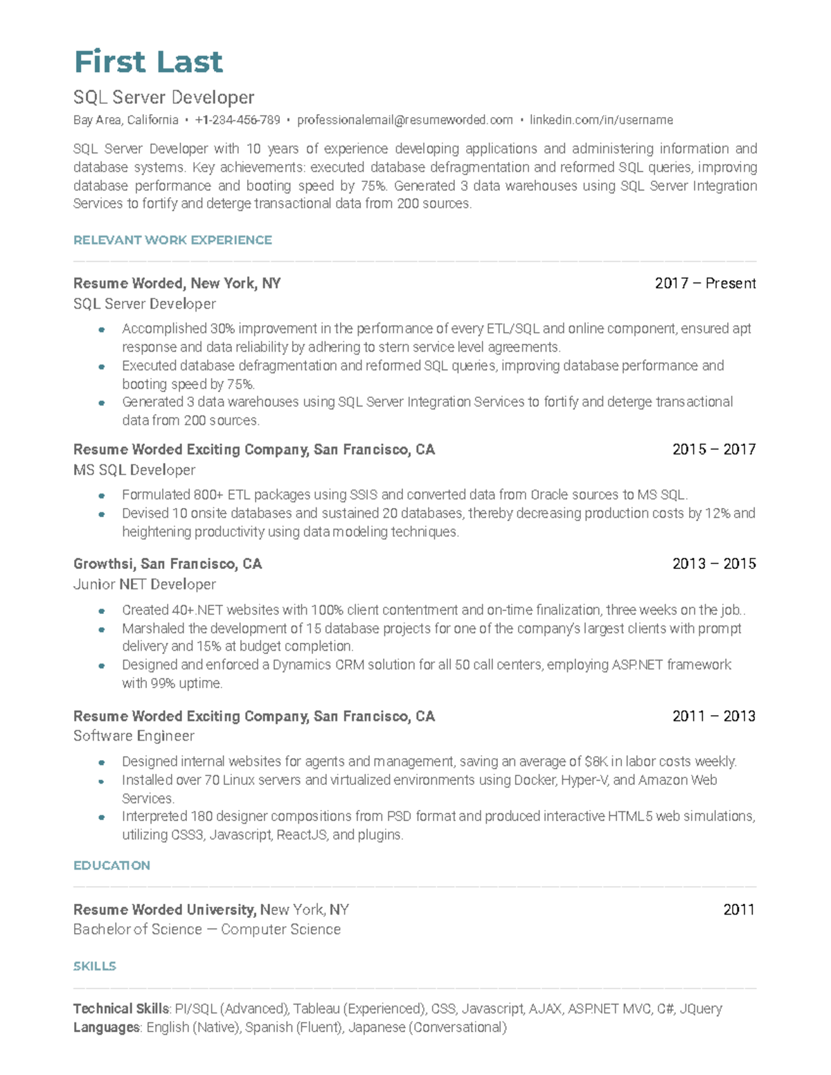 Sql-server-developer - Template 16 - First Last SQL Server Developer ...