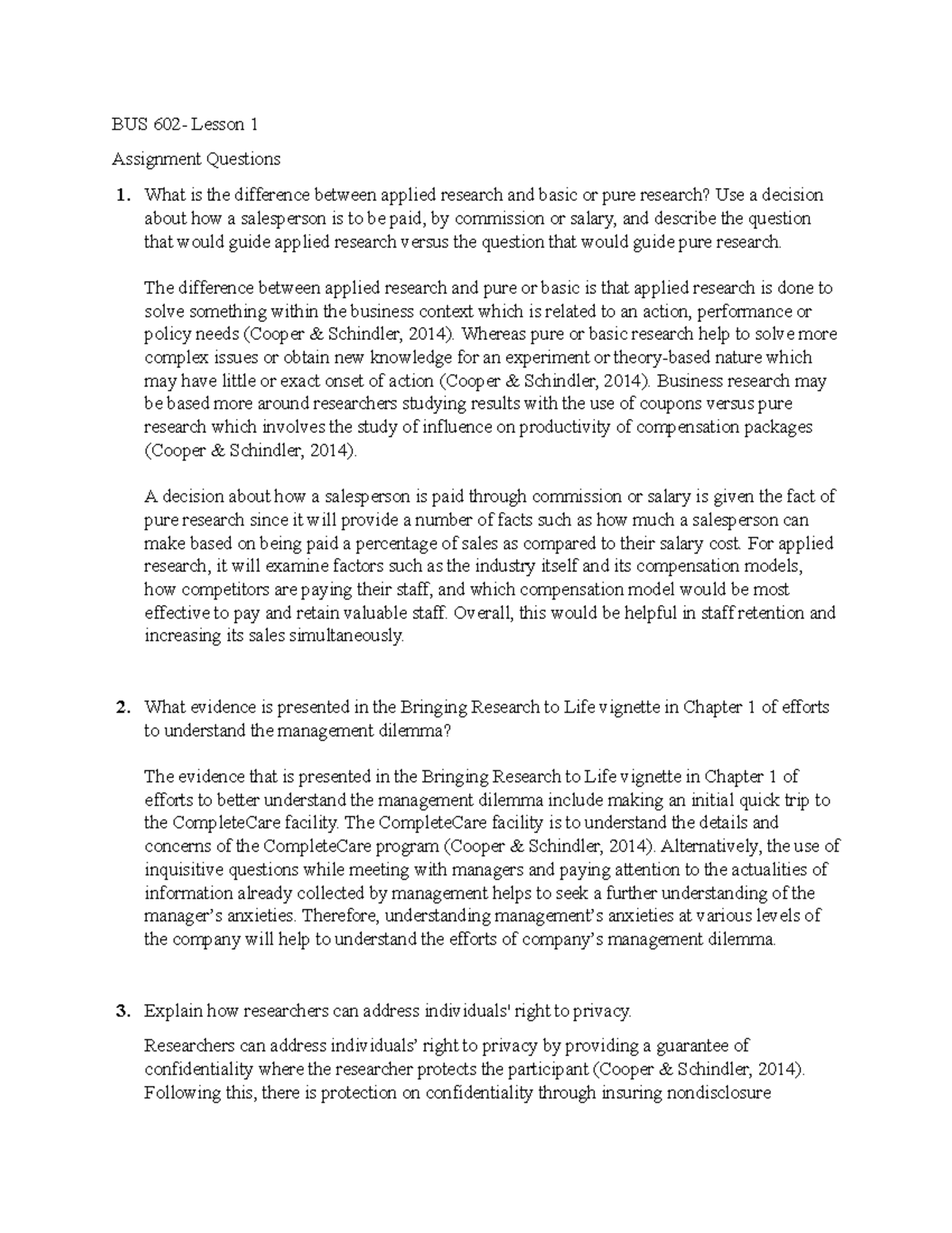 BUS 602- 1 - Business - BUS 602- Lesson 1 Assignment Questions What is ...