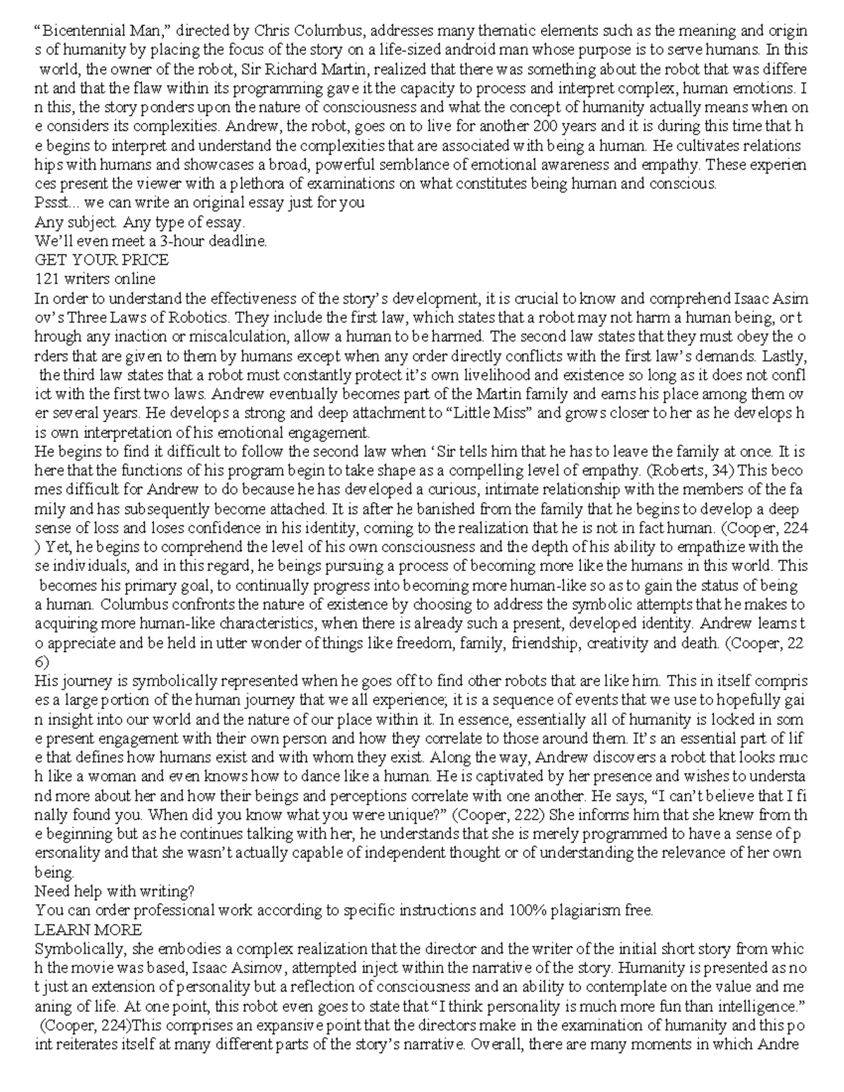 Doc 1 - Lecture notes 1 - “Bicentennial Man,” directed by Chris ...