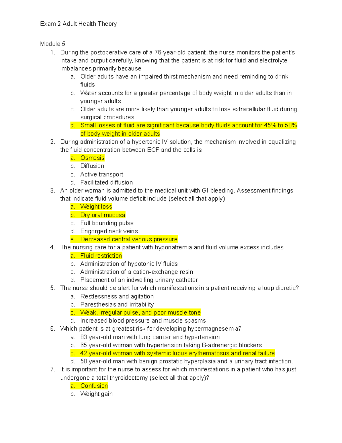 Theory Exam 2 practice questions - NUR 3535 - Studocu
