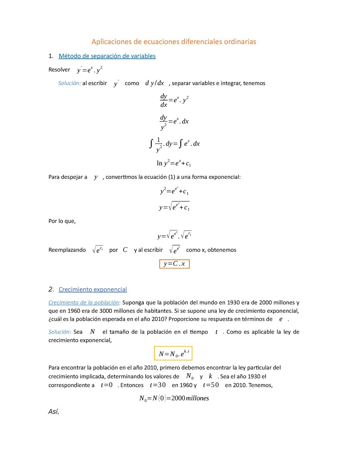Ecuación Diferencial Ordinaria Aplicaciones De Ecuaciones Diferenciales Ordinarias Método De 0903