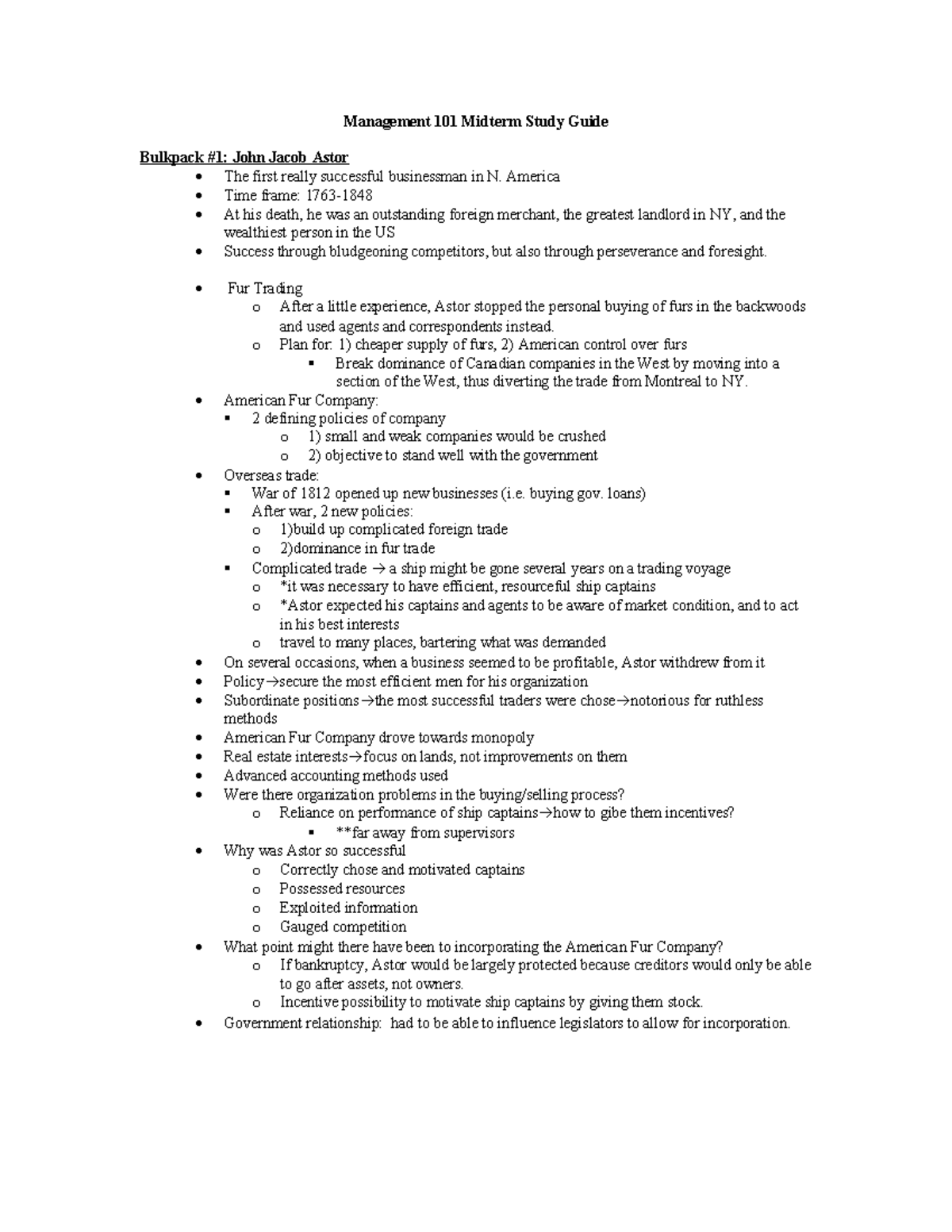 Mgmt 101 Midterm Study Guide - Management 101 Midterm Study Guide ...