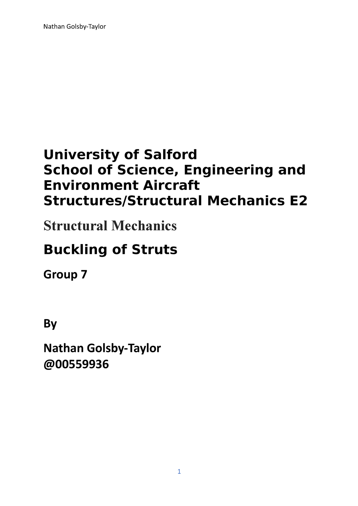 Buckling Of Struts Lab Report - University Of Salford School Of Science ...