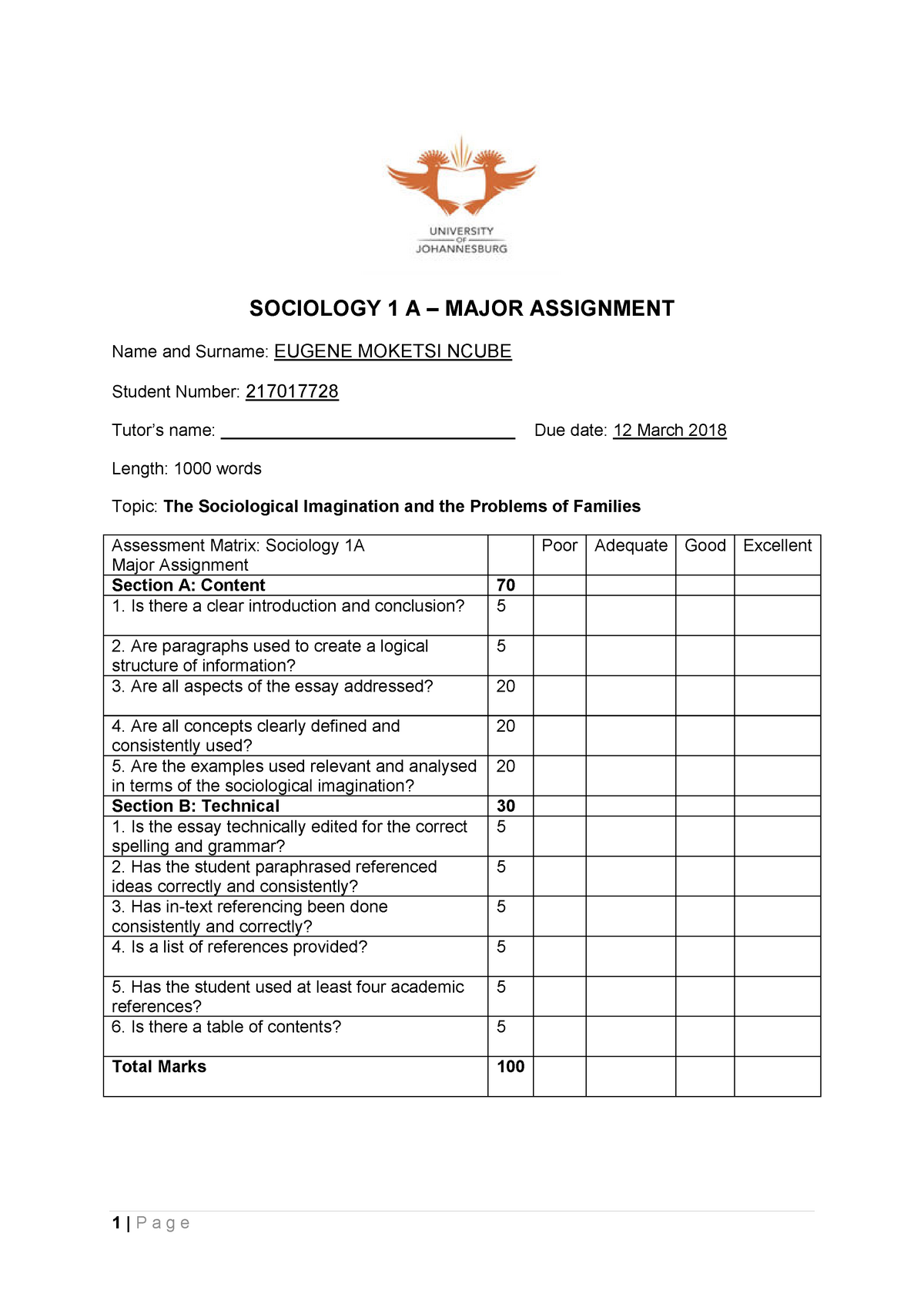 sociology extra credit assignment