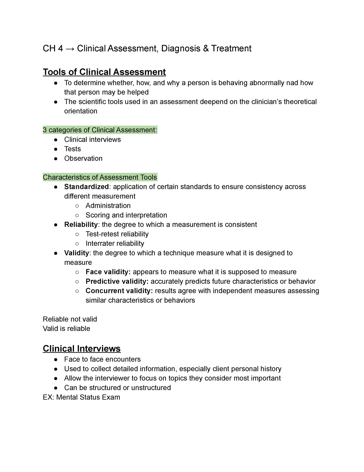 Clinical Assessment, Diagnosis & Treatment - CH 4 → Clinical Assessment ...