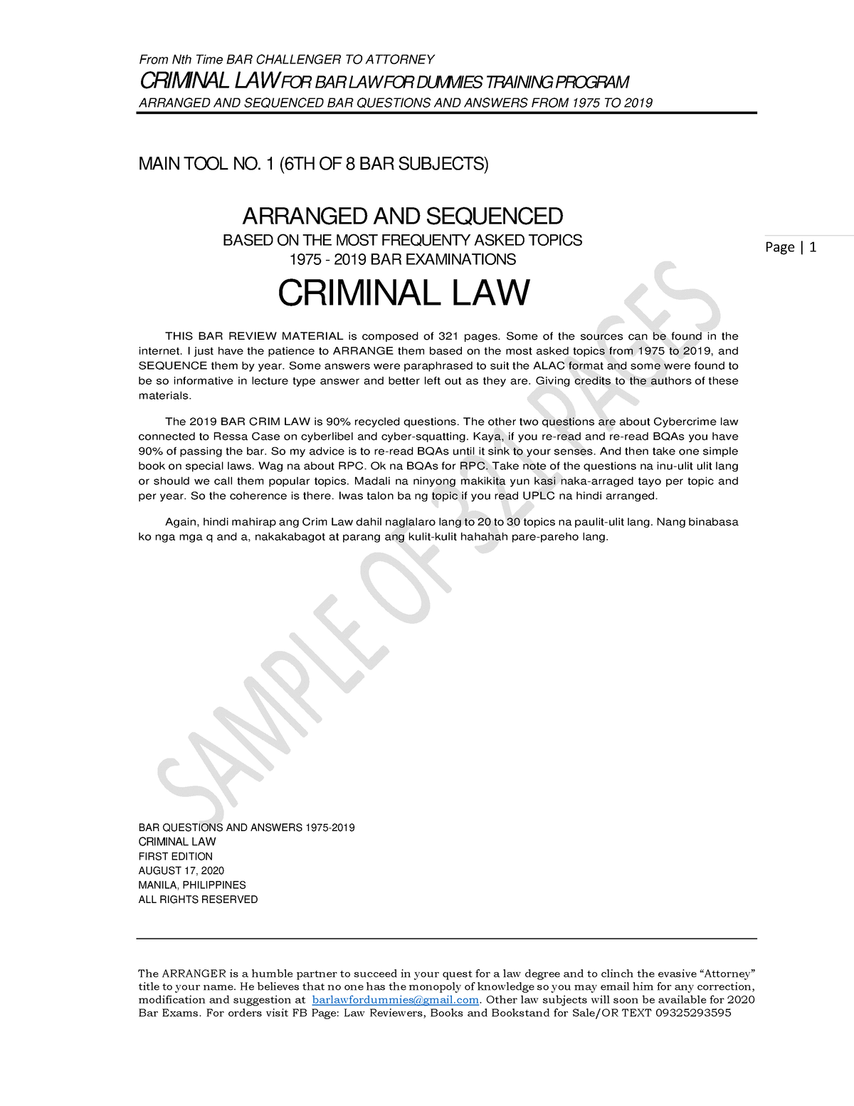 criminal law bar exam essay questions