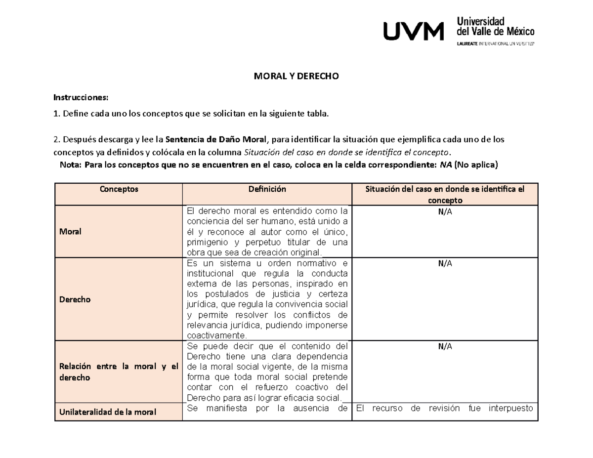 A8 ADZ - Es un cuadro - MORAL Y DERECHO Instrucciones: 1. Define cada ...