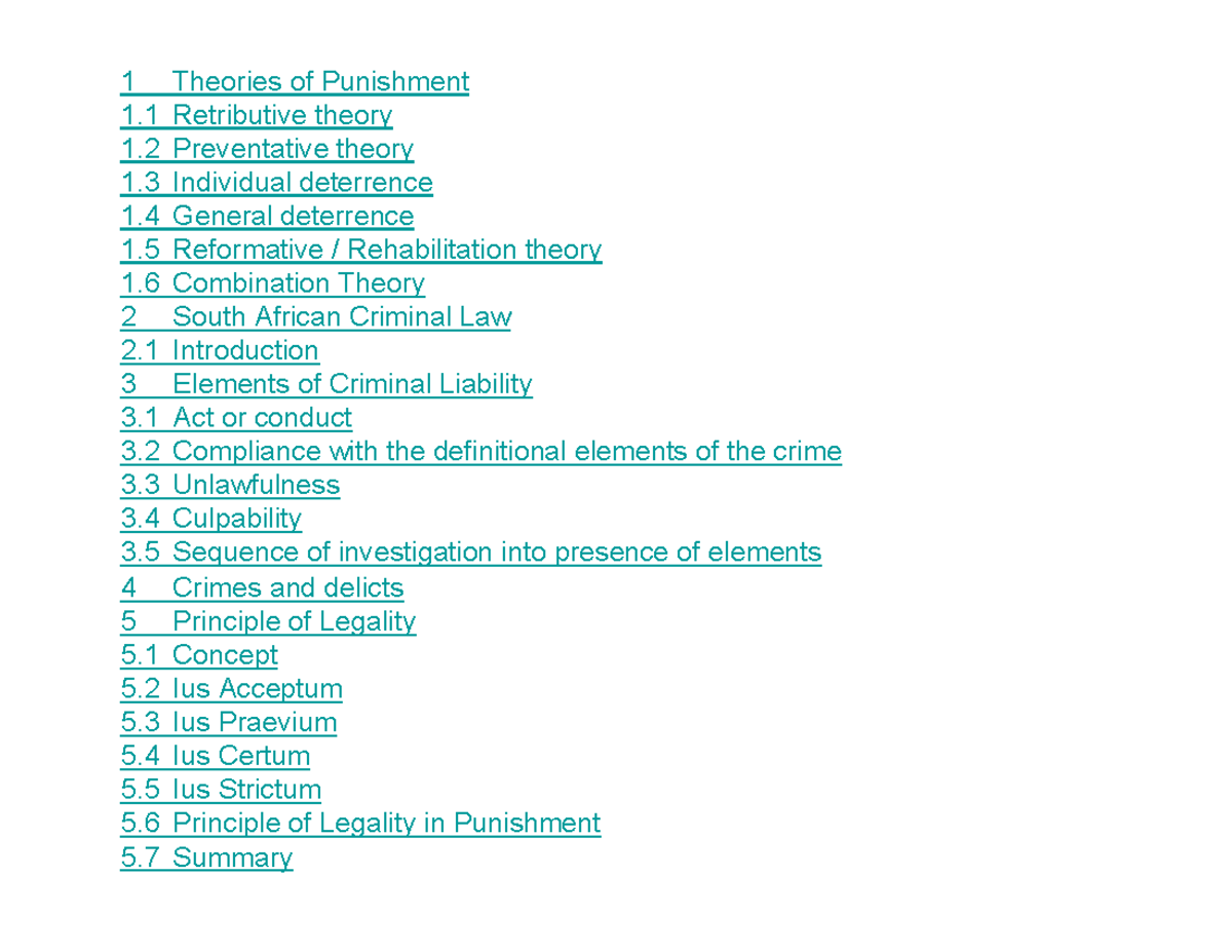 CRW101U study guide notes - 1 Theories of Punishment 1 Retributive ...