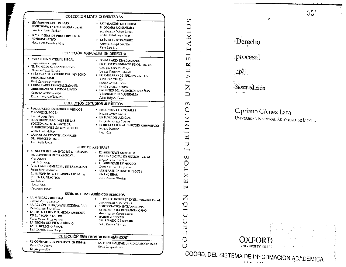 Derecho Procesal Civil - Cipriano Gómez Lara - Derecho civil - Studocu