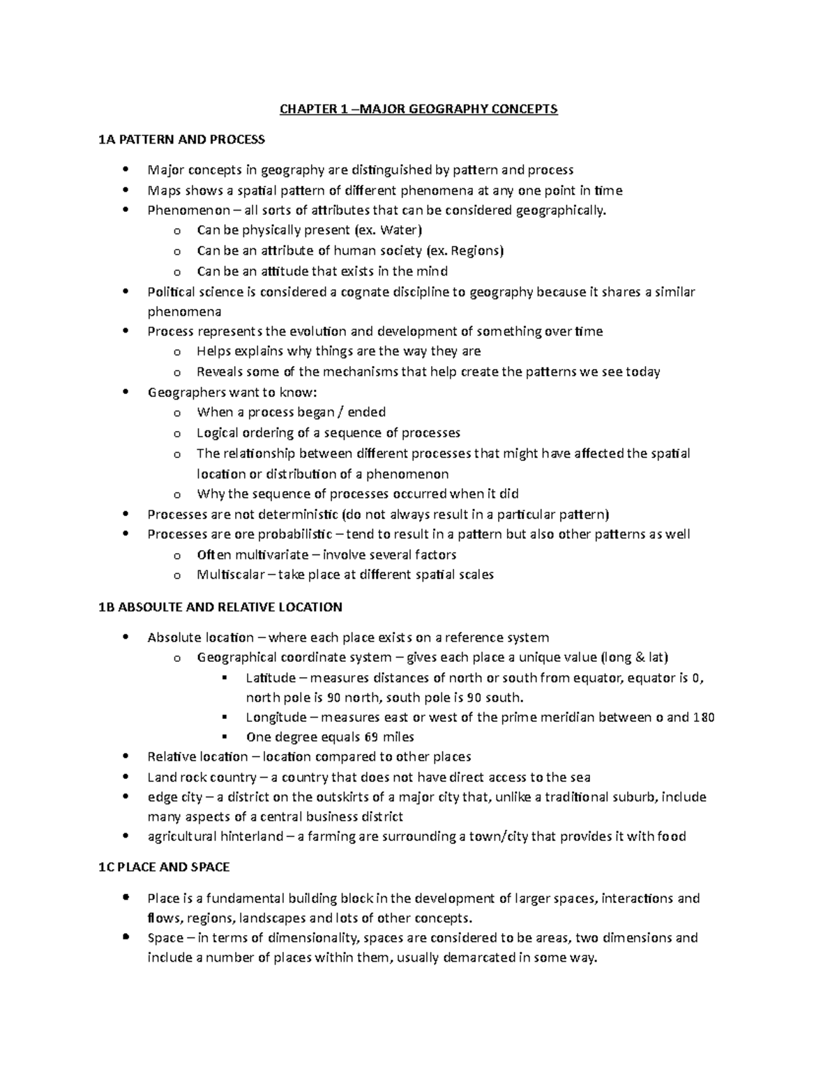 Lecture notes, lectures chapter 1 - CHAPTER 1 –MAJOR GEOGRAPHY CONCEPTS ...