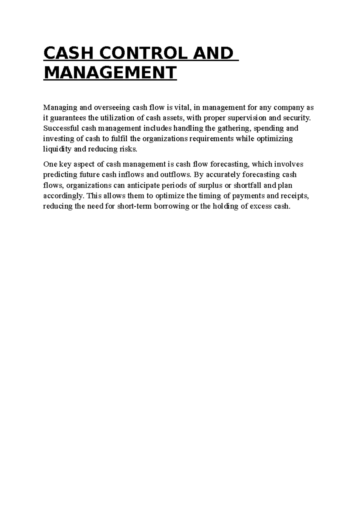 CASH Control AND Management - CASH CONTROL AND MANAGEMENT Managing and ...