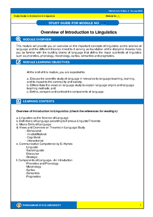 ITL, Semantics - Lecture notes 5 - Introduction to Linguistics - PangSU ...