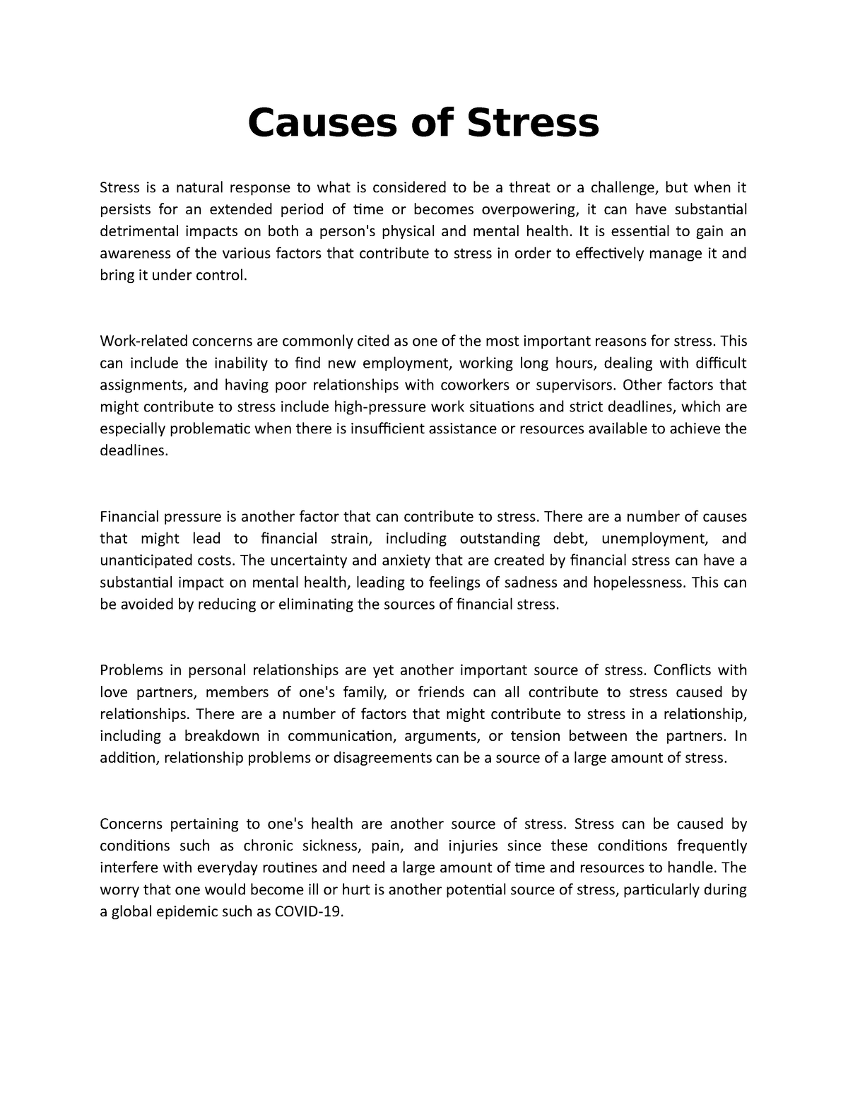 essay about causes and effects of stress