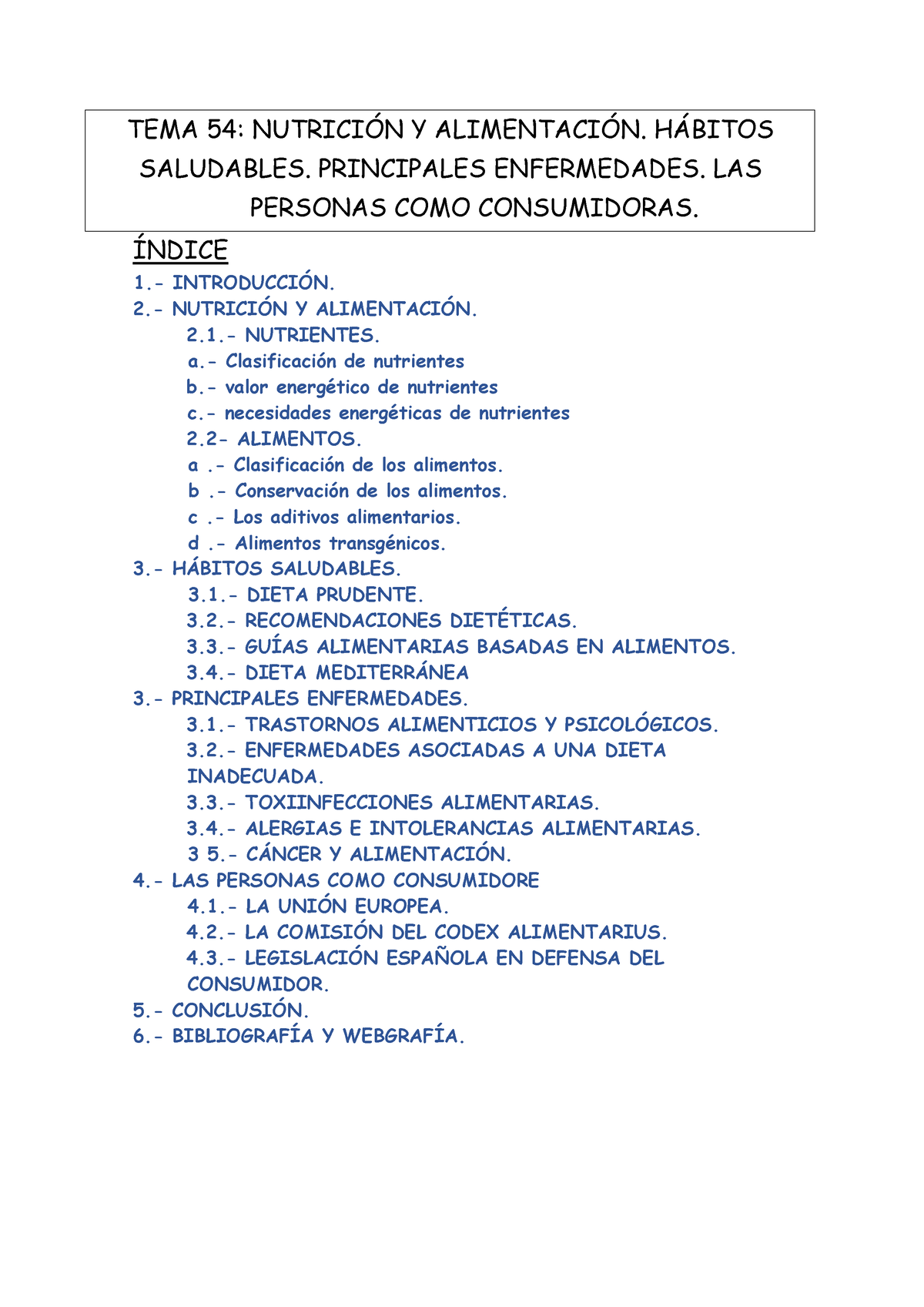 Alimentación Y Nutricion 54 - TEMA 54: NUTRICI”N Y ALIMENTACI”N. H ...