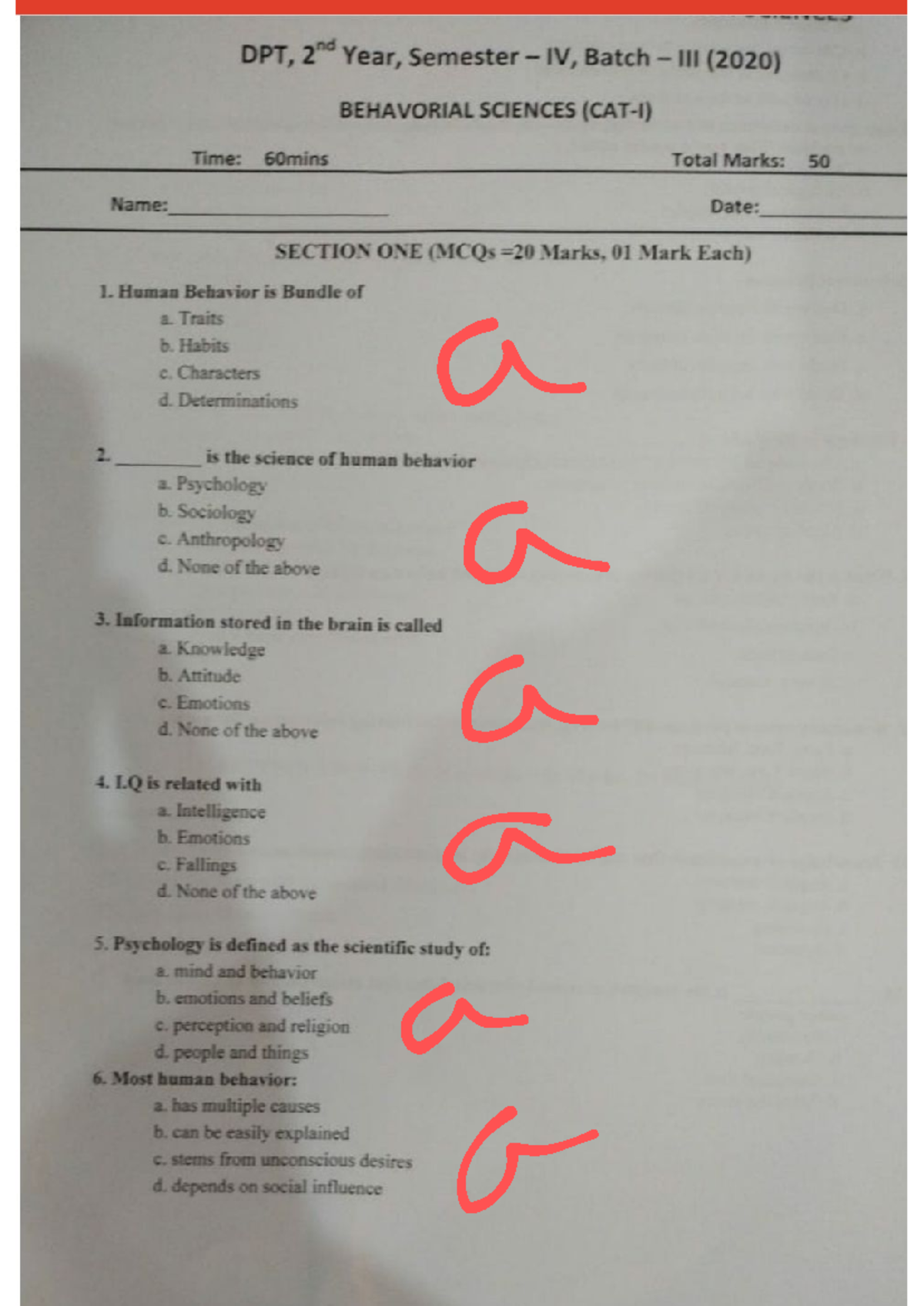 Behaviour science midterm lum's 2020 Solved copy - DPT, 2nd Year, Batch ...