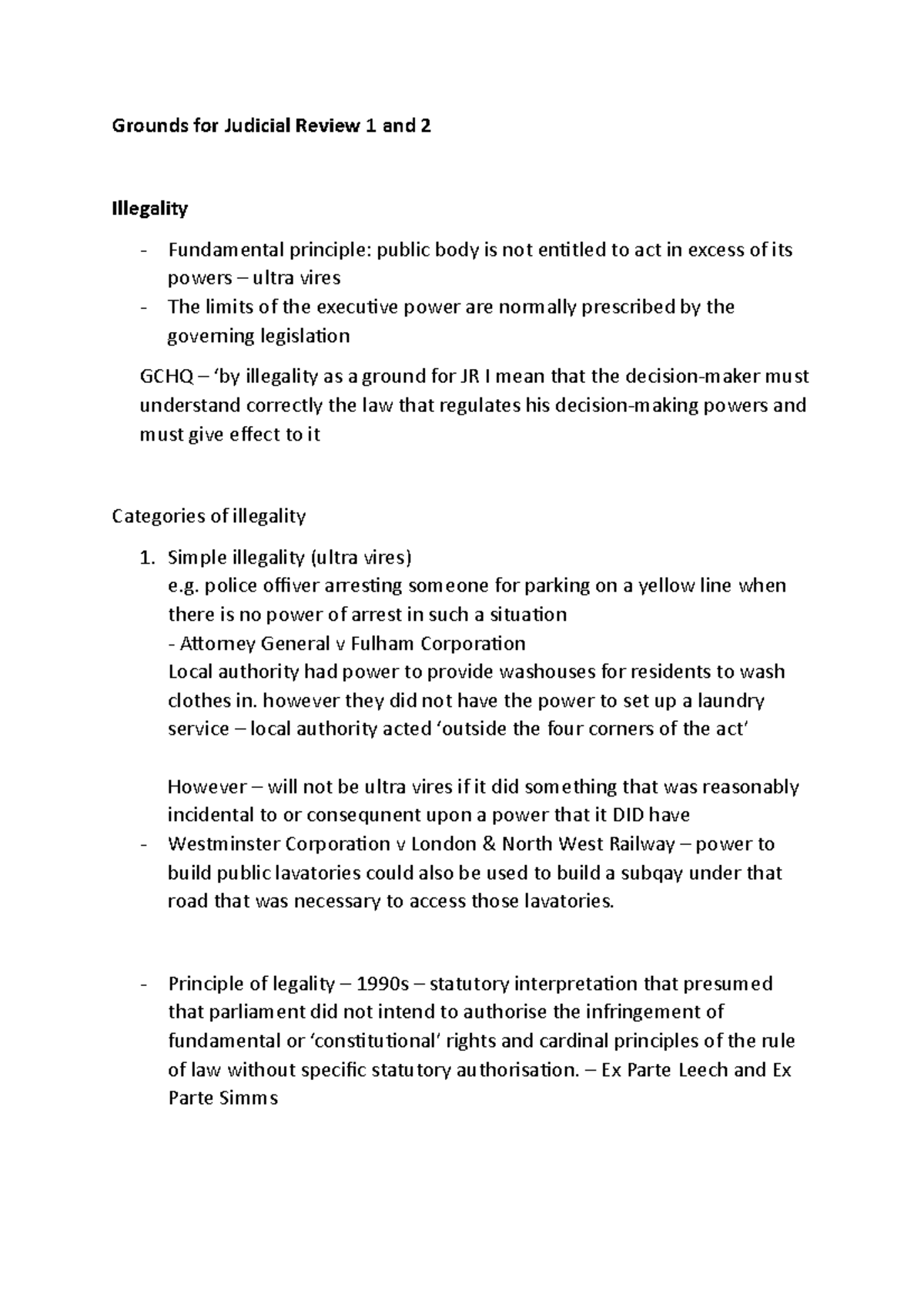 Public law 2 week 2 notes - Grounds for Judicial Review 1 and 2 ...