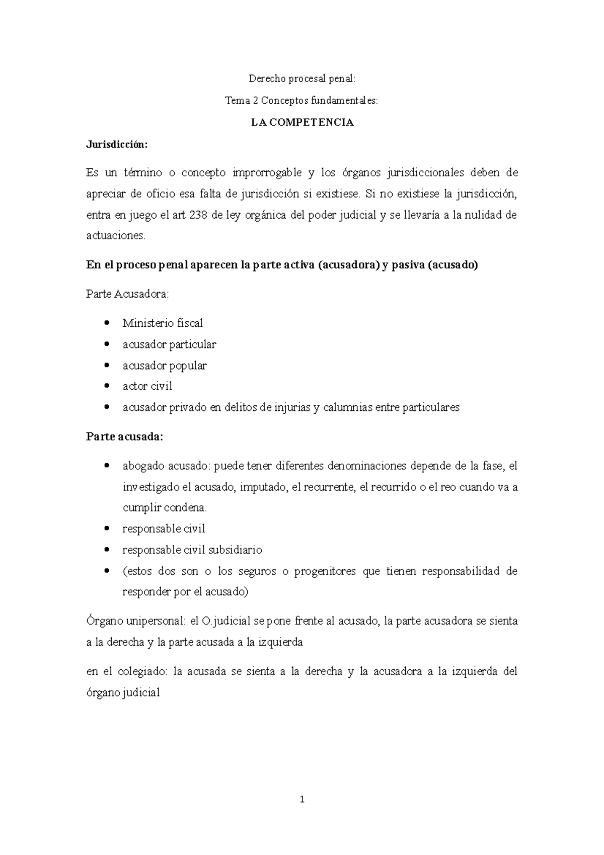 TEMA 1 Procesal Penal Competencia - Derecho procesal penal: Tema 2 ...