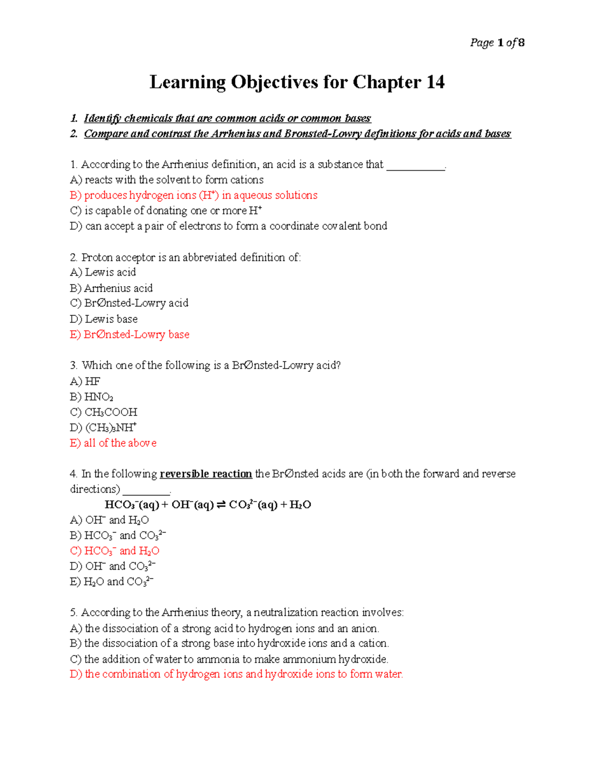 Learning Objectives Practices Chapter 14 Test 2 Content with answers ...