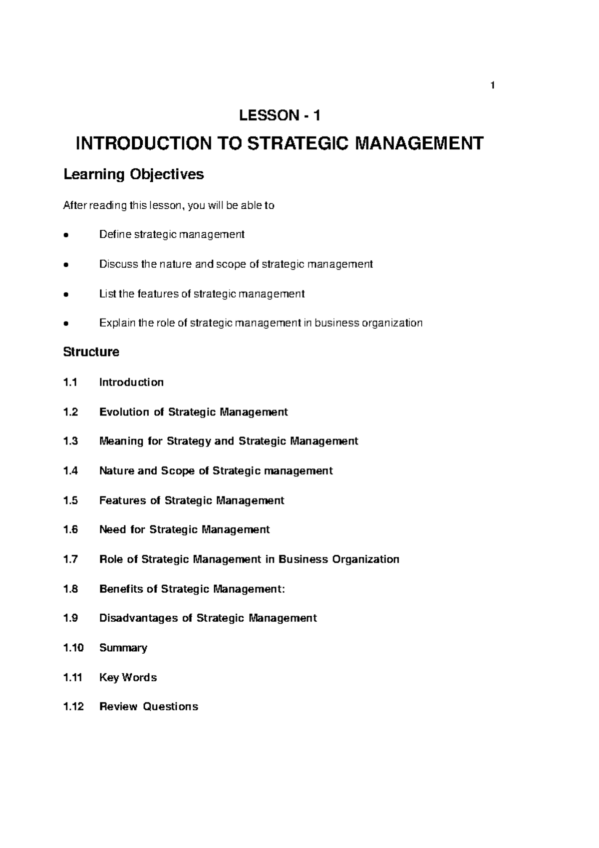 Intro to Strategic Management - LESSON - 1 INTRODUCTION TO STRATEGIC ...