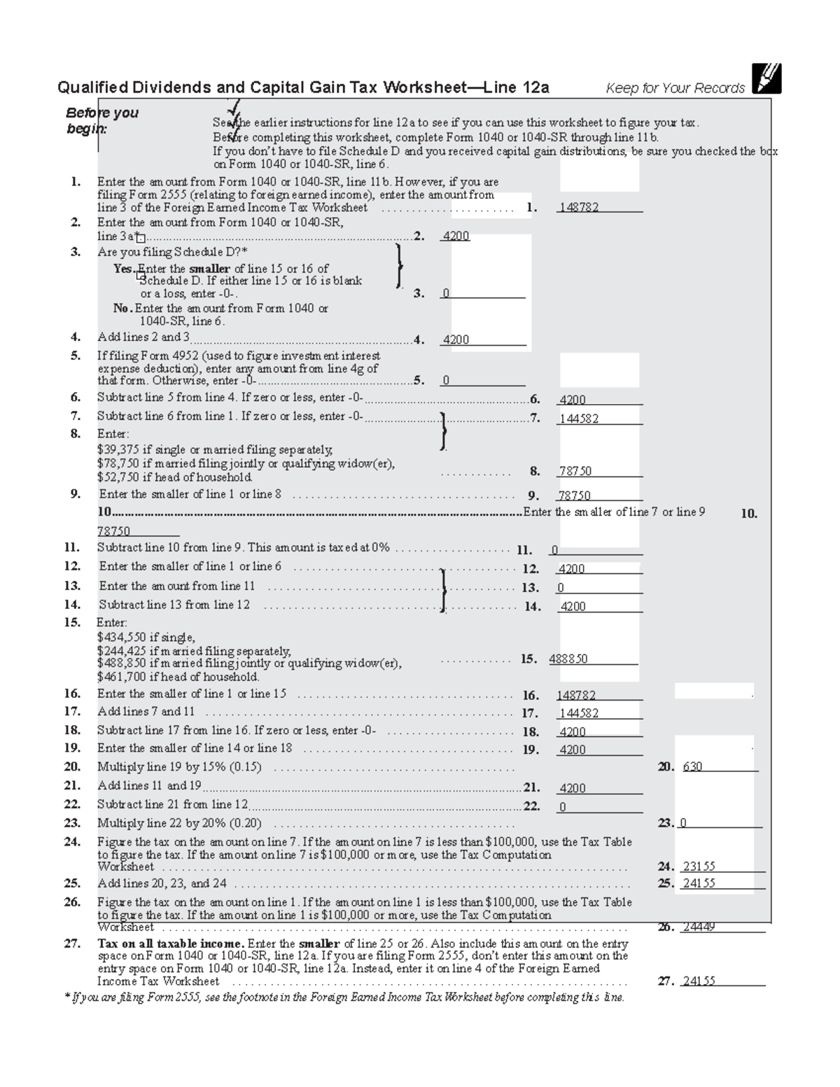 Qualified Dividends And Capital Gains Worksheet Qualified Dividends 