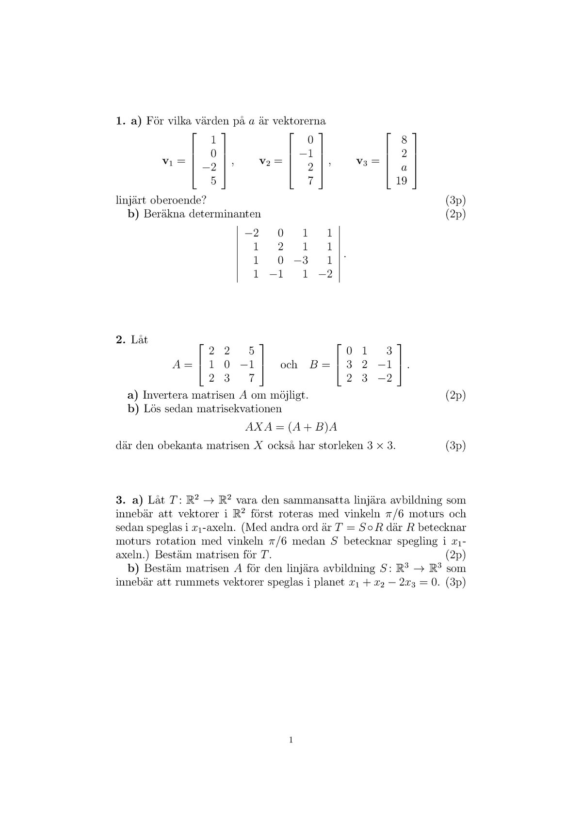 M0048M 30M Tenta Linjär Algebra Och Integralkalkyl - M0030M - LTU - Studocu