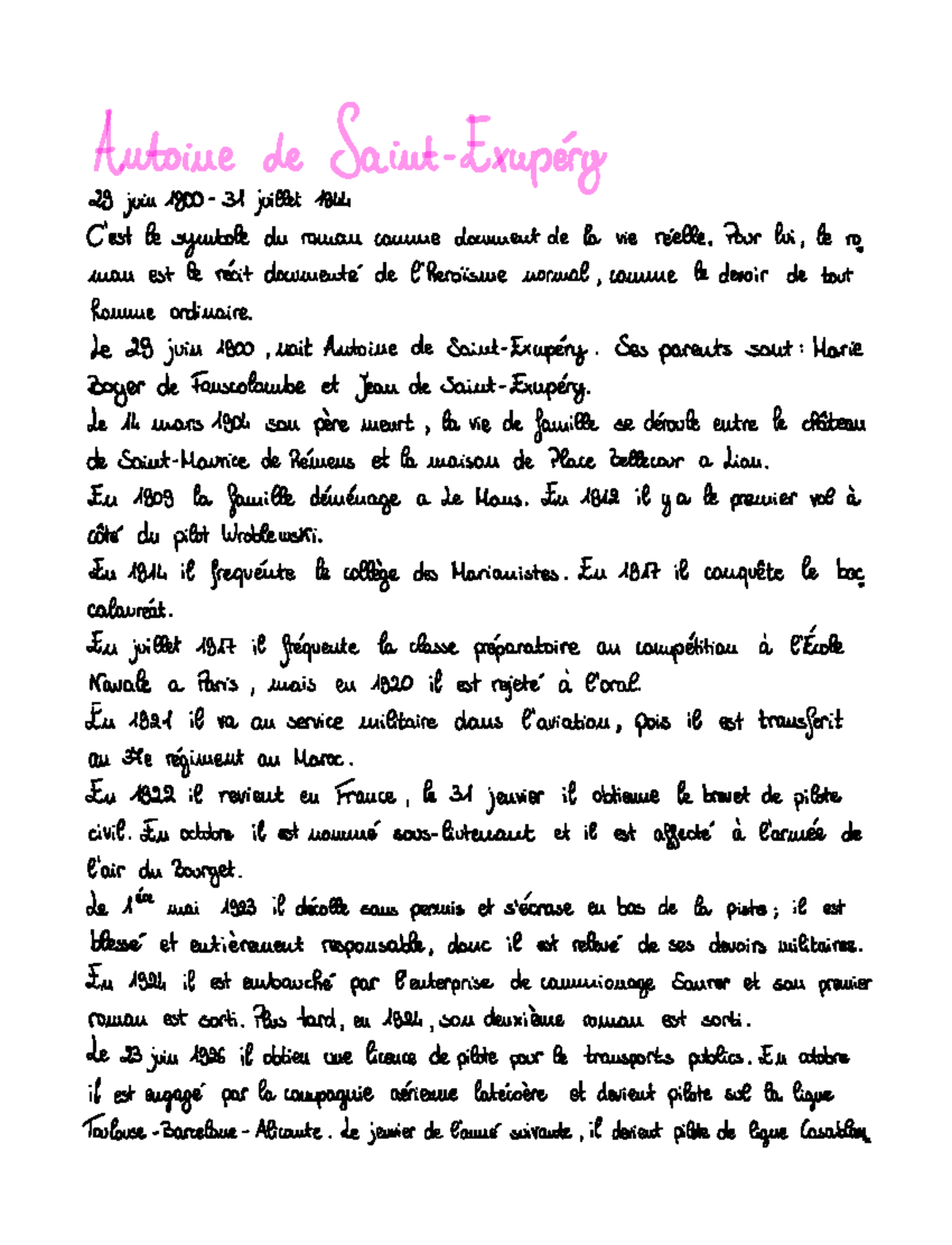 Antoine de Saint-Exupery - 29 join 1900 31 juillet 1944 C'est la ...