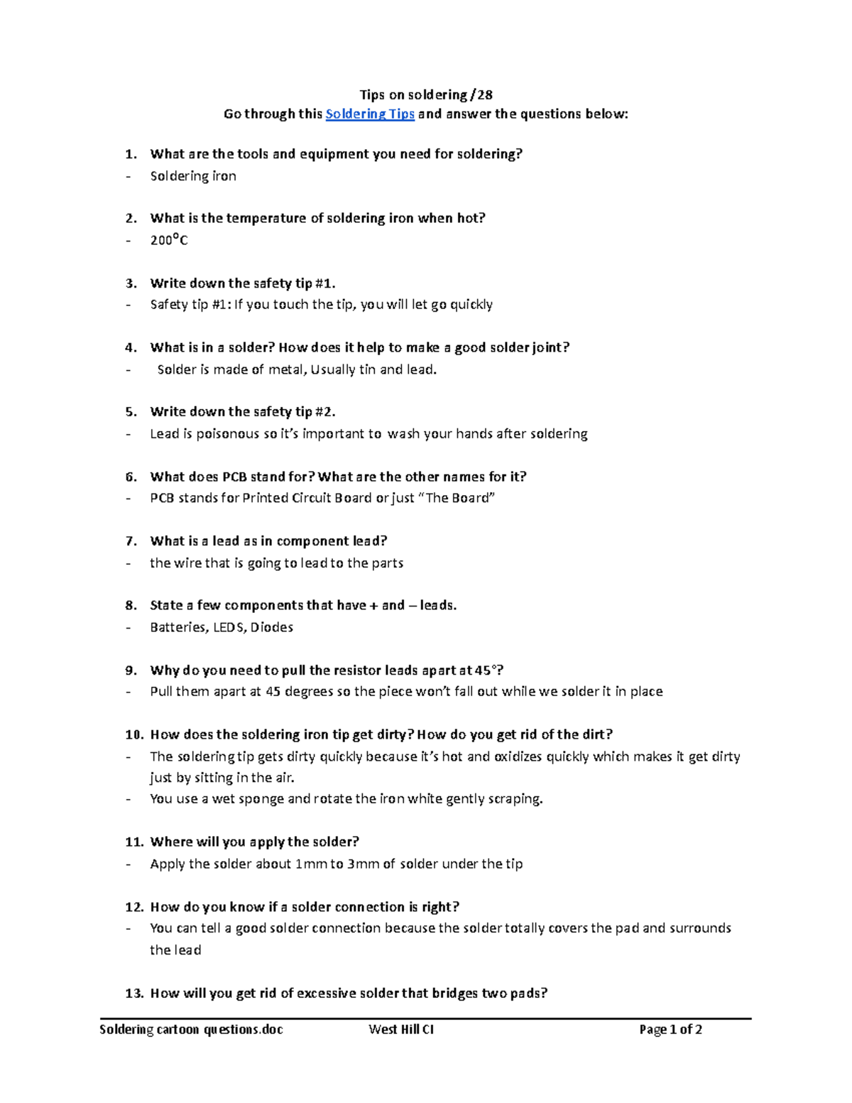 Copy of Soldering cartoon questions Tips on soldering / Go through this Soldering Tips and