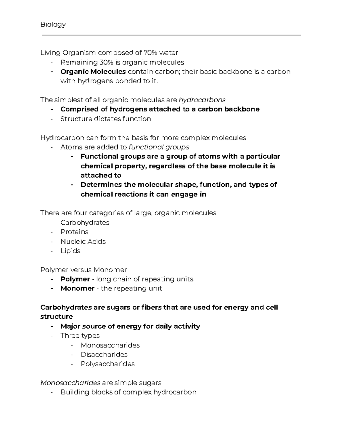 Organic Compounds of Biology - BIOL 1002 - CCRI - Studocu