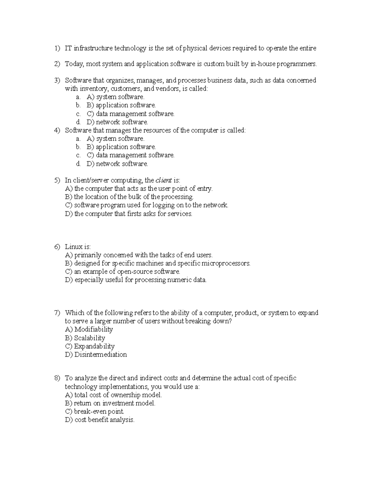 Chapter 5 IT Infrastructure and Emerging Technologies review qs - IT ...