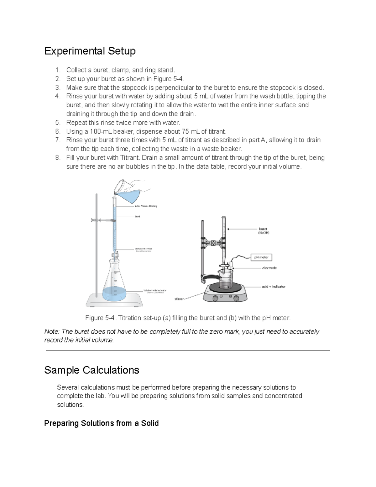 Experiment 5 Experimental Setup Collect a buret, clamp, and ring