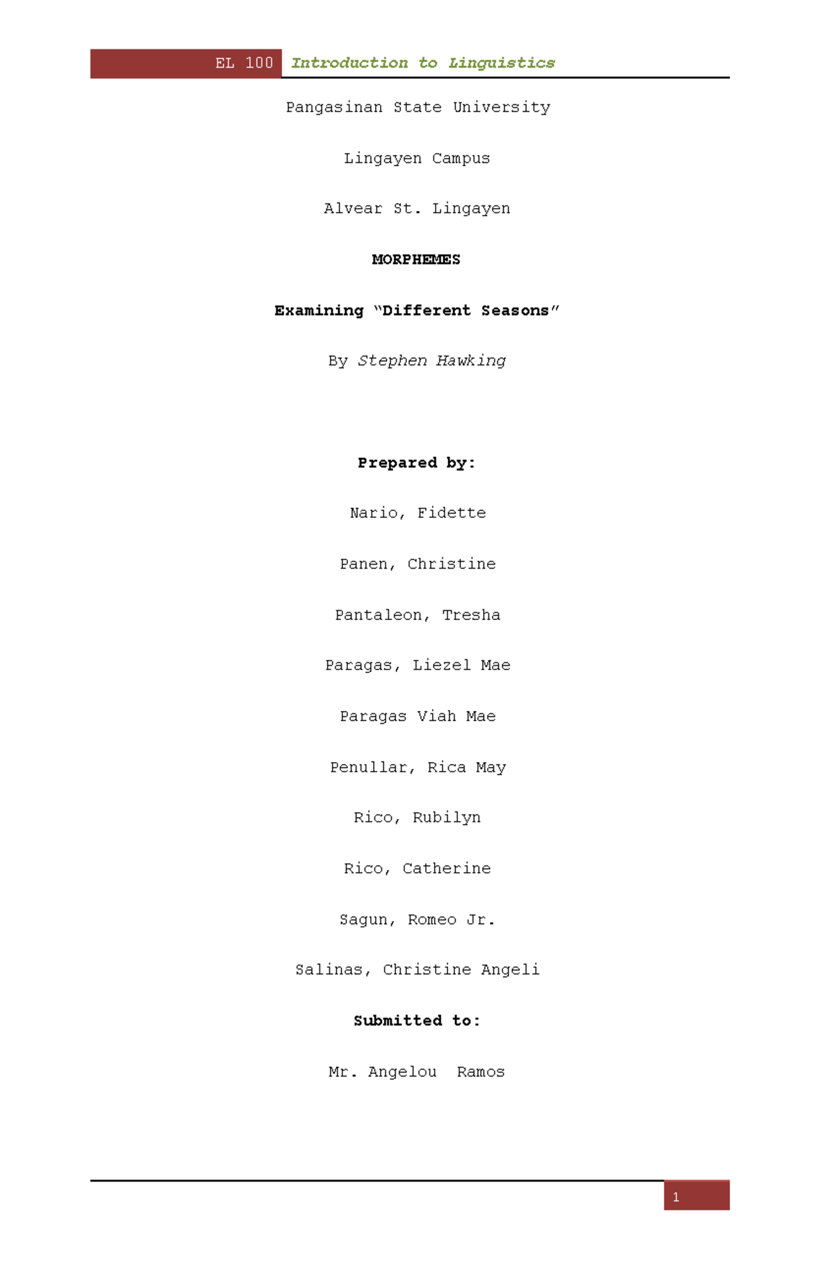 Group 5 (ITL) Morphemes - Introduction to Linguistics - PangSU - Studocu