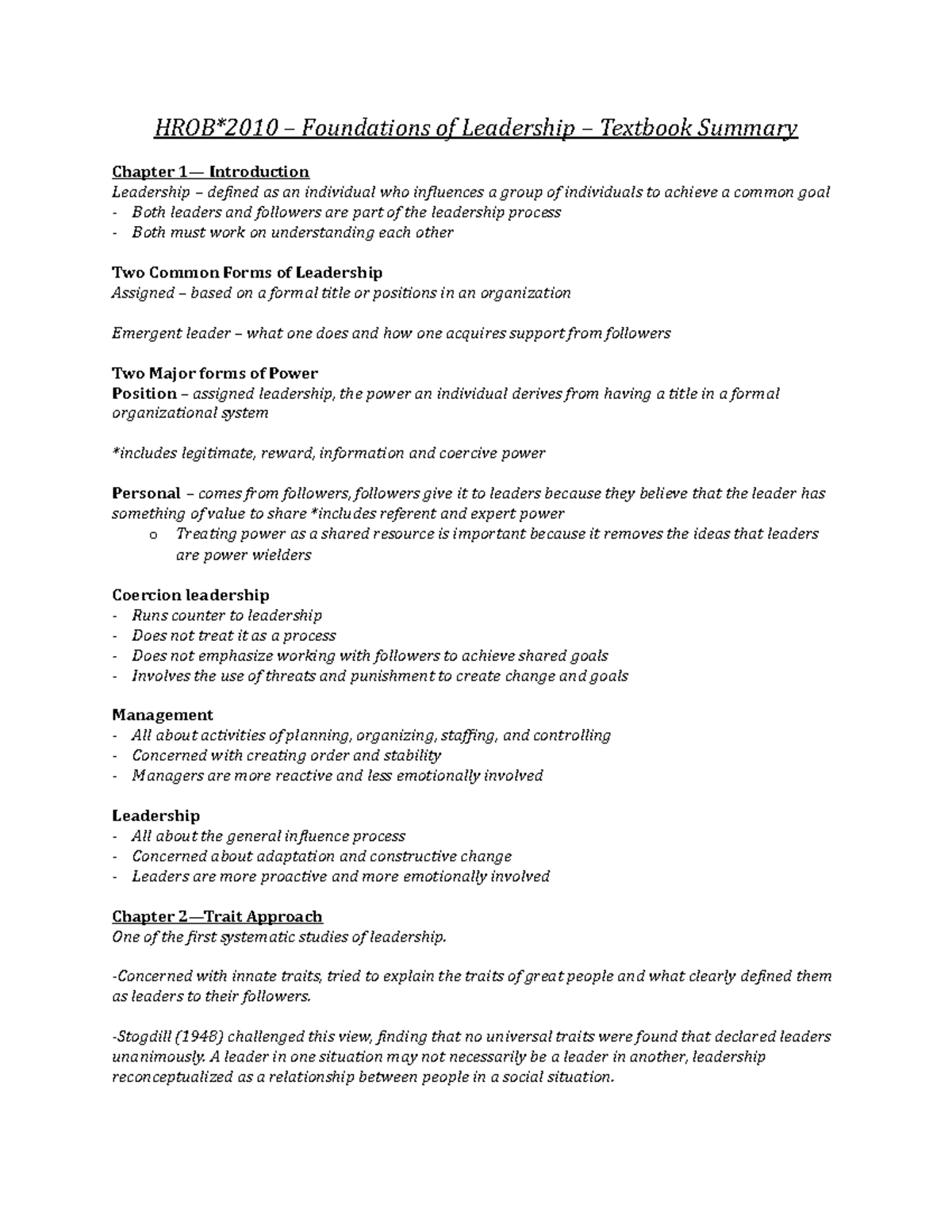 Summary Leadership: Theory And Practice - HROB*2010 – Foundations of ...