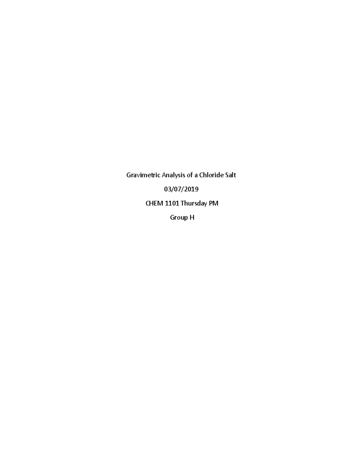 Gravimetric Analysis of a Chloride Salt - Gravimetric Analysis of a ...