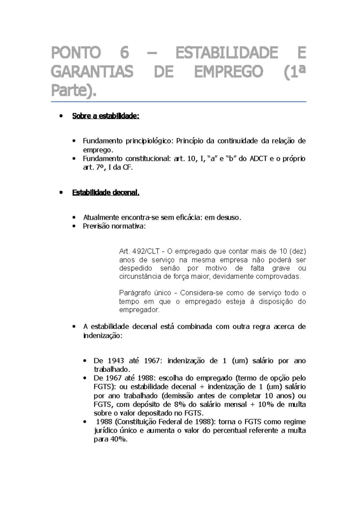 Aulas De Trabalho II - Estabilidade E Garantias 1 - PONTO 6 ...