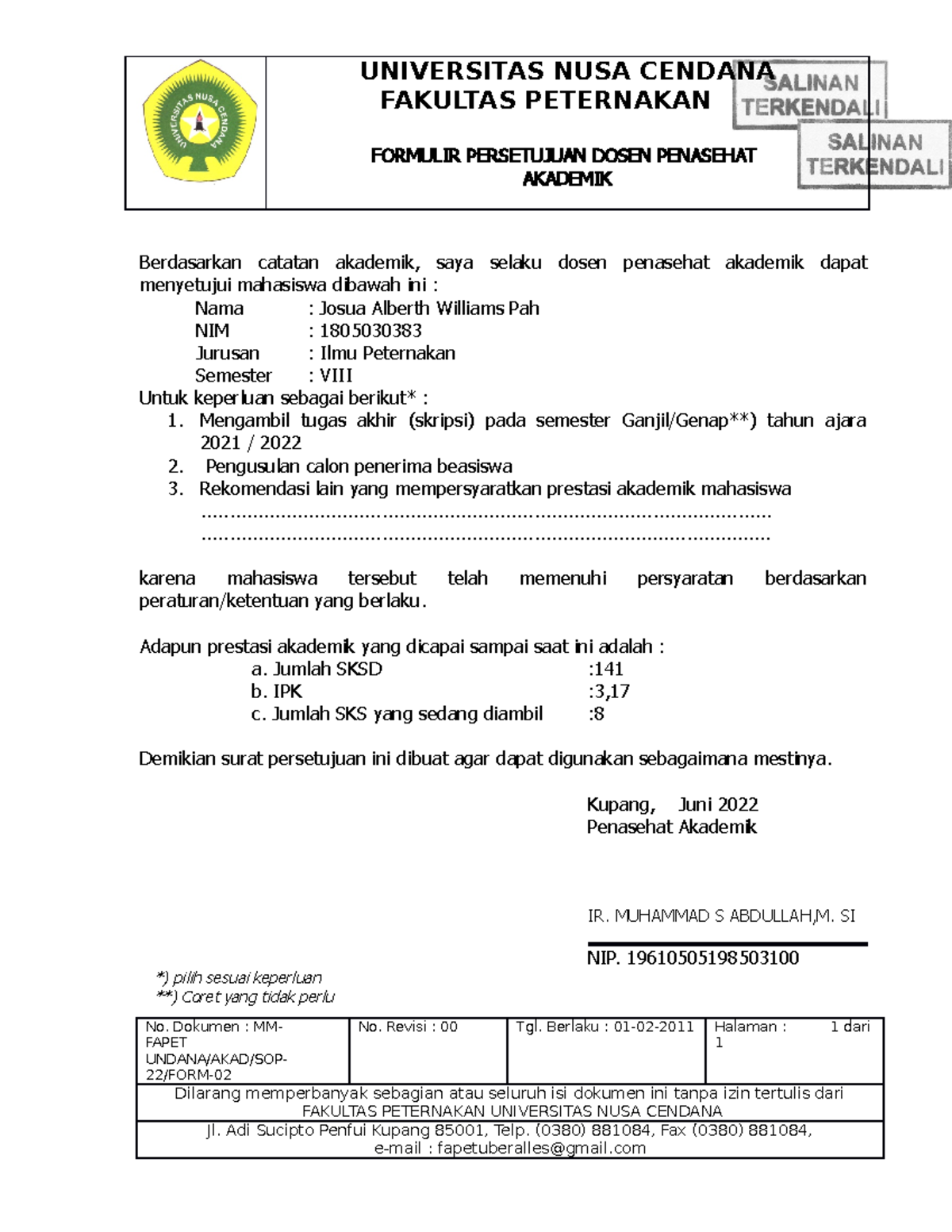 FORM-02 SOP-22 Persetujuan Dosen PA -2 - UNIVERSITAS NUSA CENDANA ...
