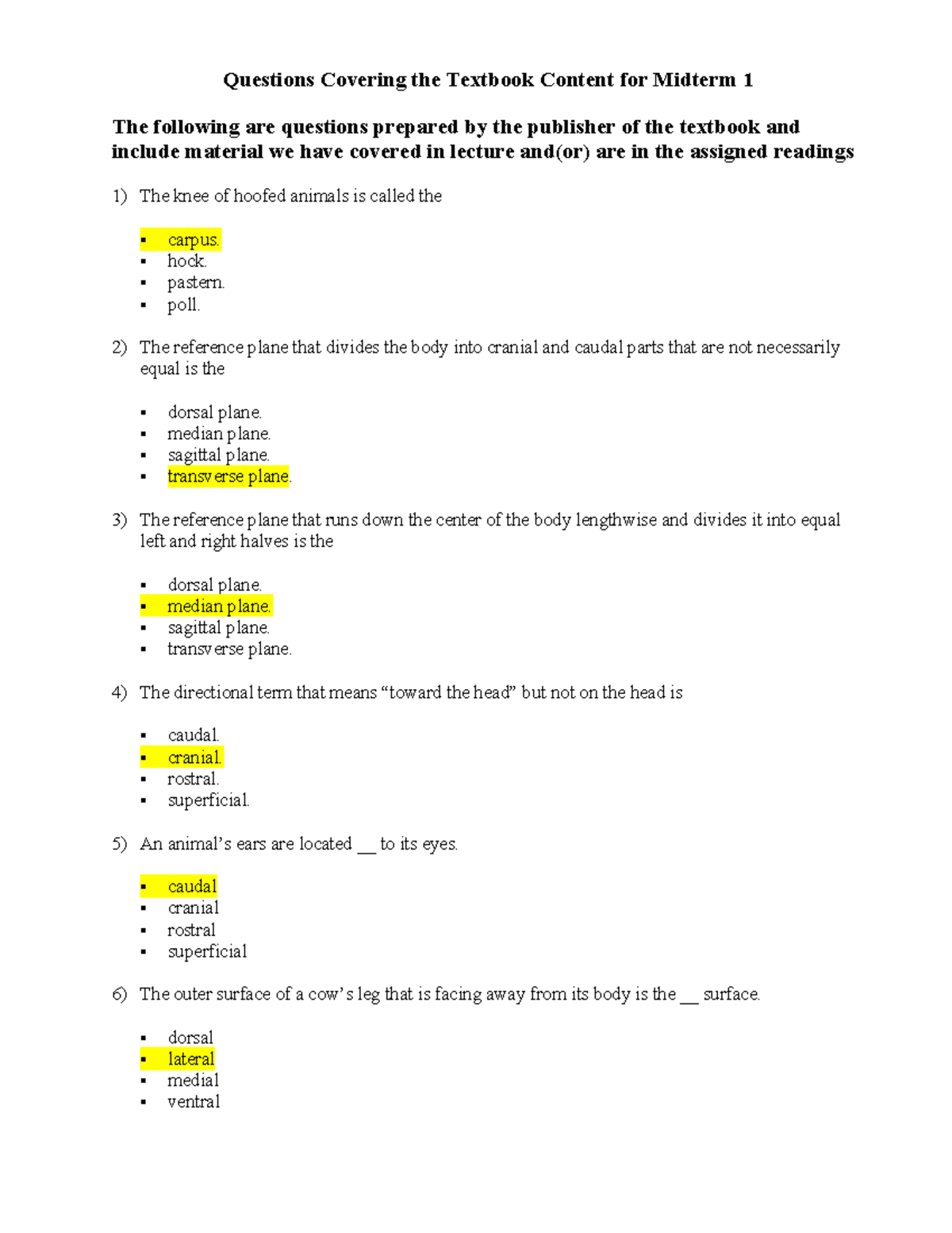 Practice Questions from Publisher Midterm 1 with answers - Questions ...