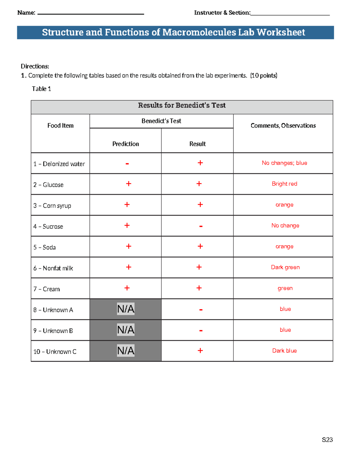 S23 Macromolecules Worksheet - Structure And Functions Of ...