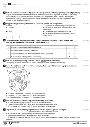 Test IV. Tkanki I Organy Roślinne Test (z Widoczną Punktacją) - Grupa A ...