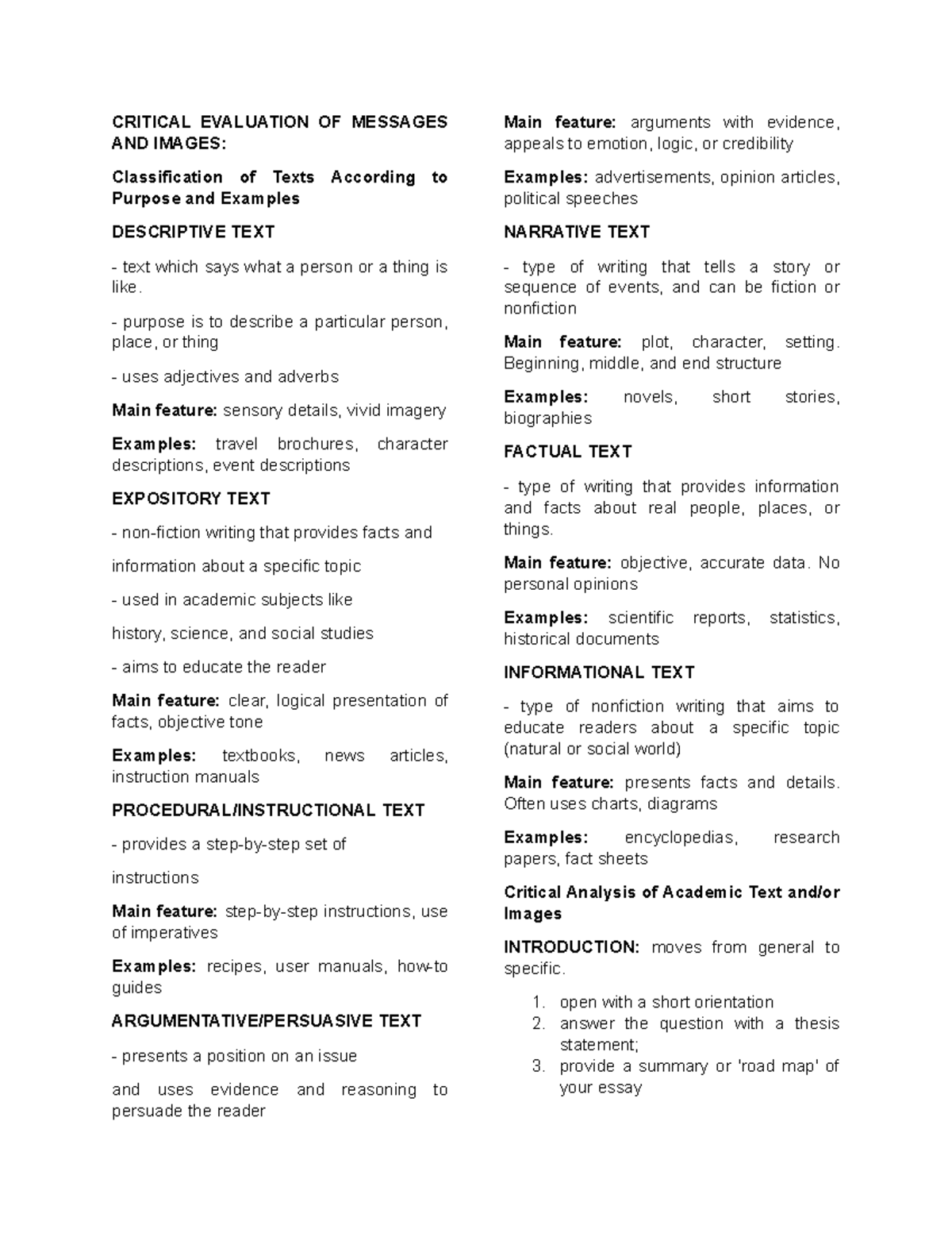 Purcomm - CRITICAL EVALUATION OF MESSAGES AND IMAGES: Classification of ...