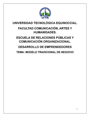 Modelo Tradicional de Negocio - UNIVERSIDAD TECNOLÓGICA EQUINOCCIAL.  FACULTAD COMUNICACIÓN, ARTES Y - Studocu