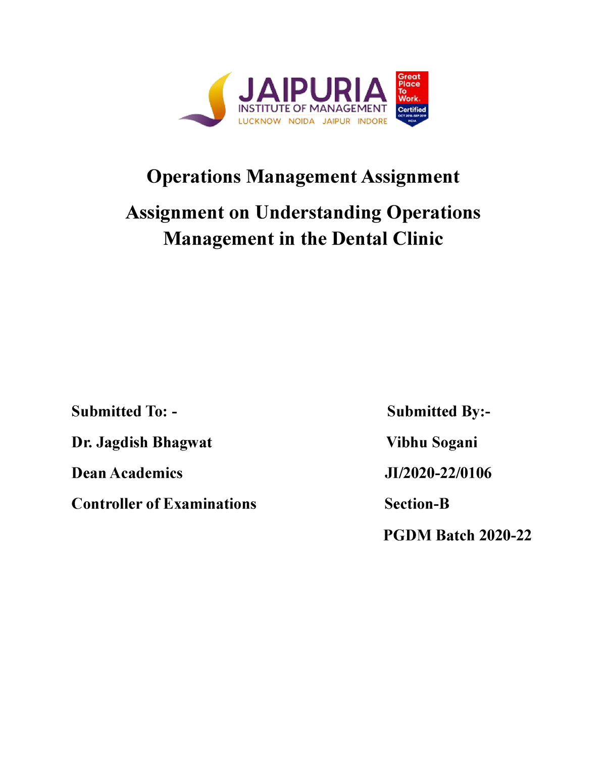 operations management assignment essay