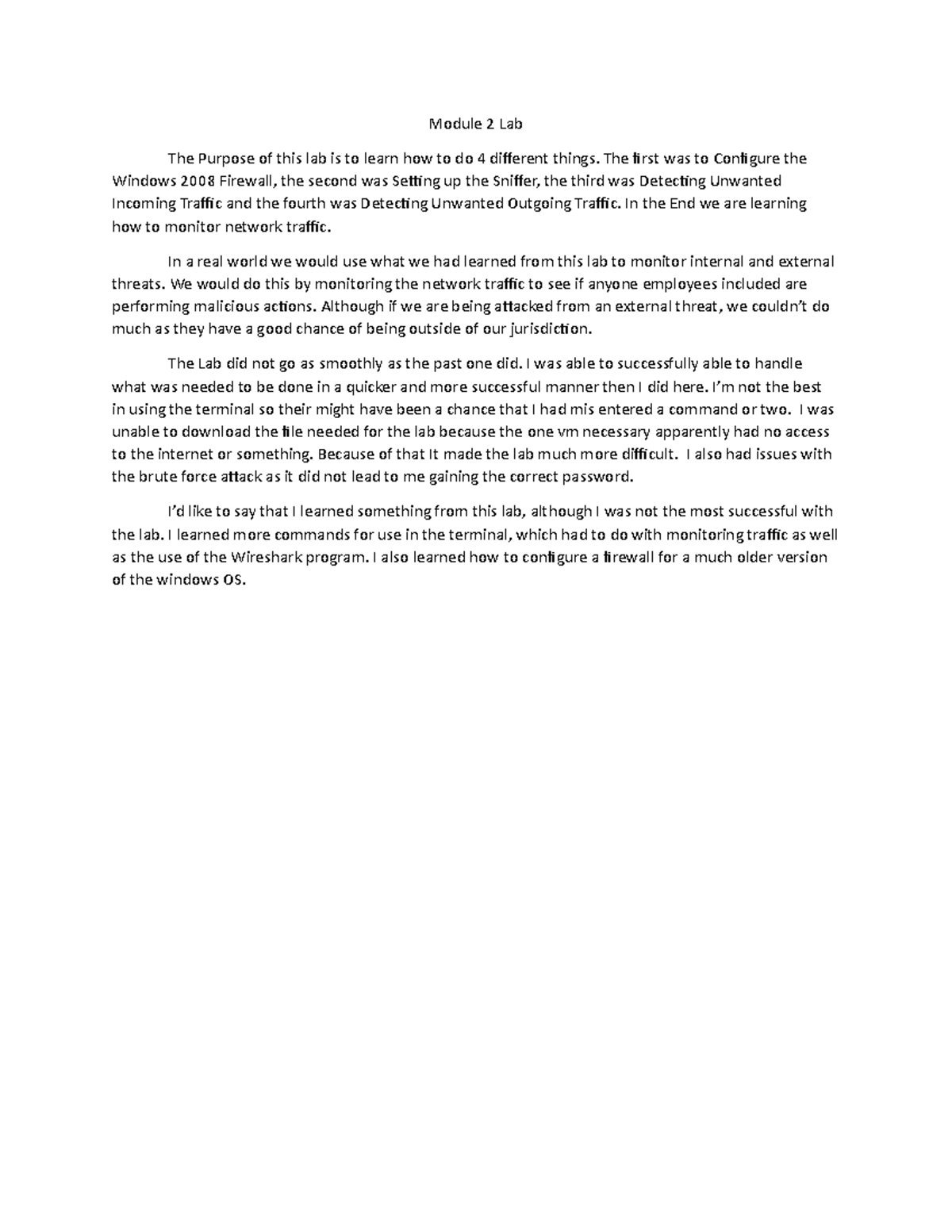 Module 2 Lab Module 2 Lab The Purpose of this lab is to learn how to